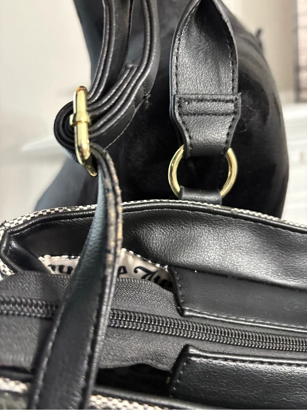 Juicy Couture Black and Beige Logo Messenger Bag